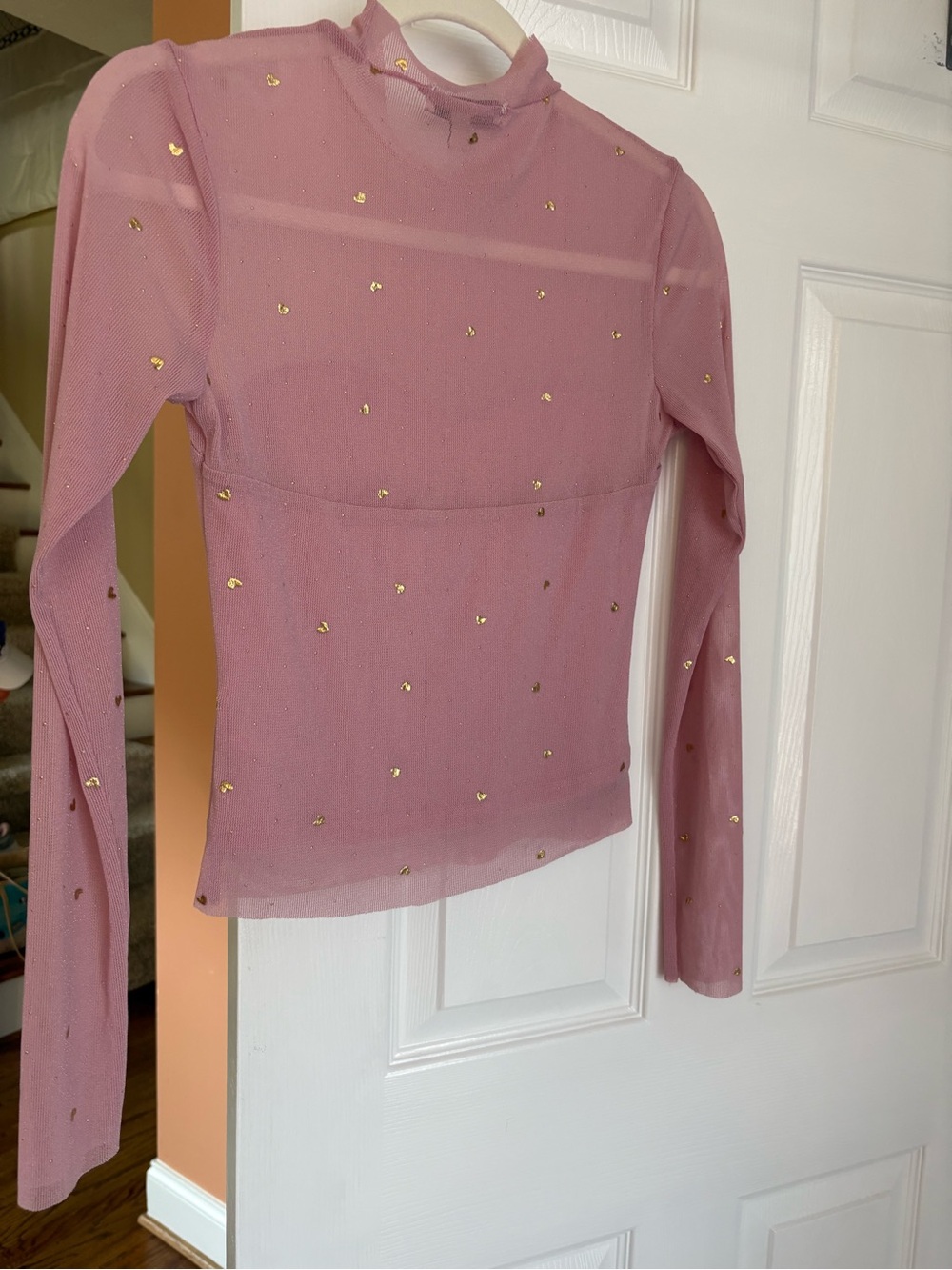 Francesca's Collections Mauve Sheer Long-Sleeve Top with Gold Heart Accents - Picture 5 of 5